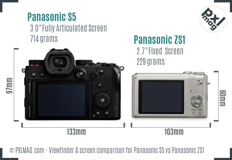 Panasonic S5 vs Panasonic ZS1 Screen and Viewfinder comparison