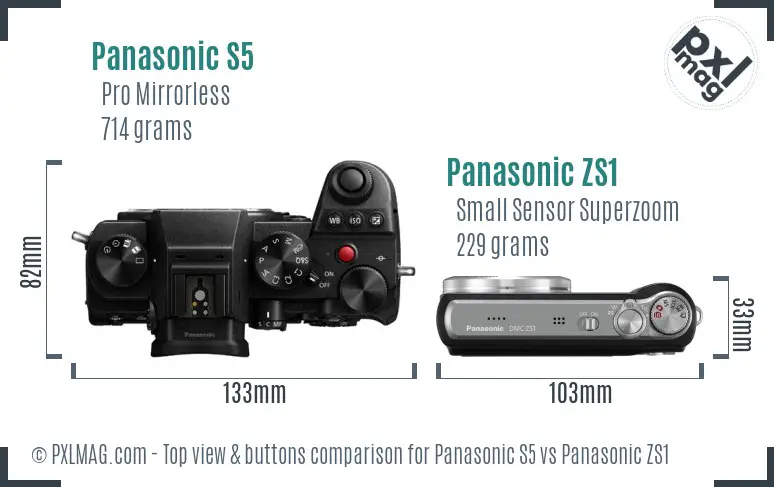Panasonic S5 vs Panasonic ZS1 top view buttons comparison