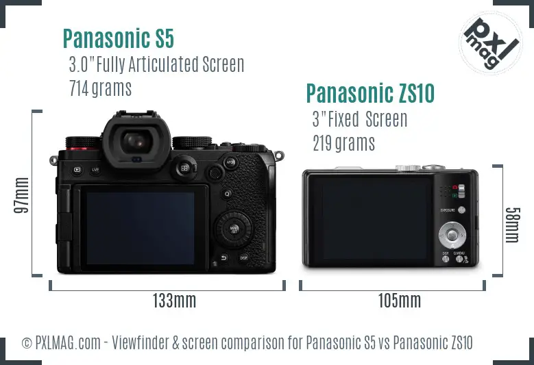 Panasonic S5 vs Panasonic ZS10 Screen and Viewfinder comparison