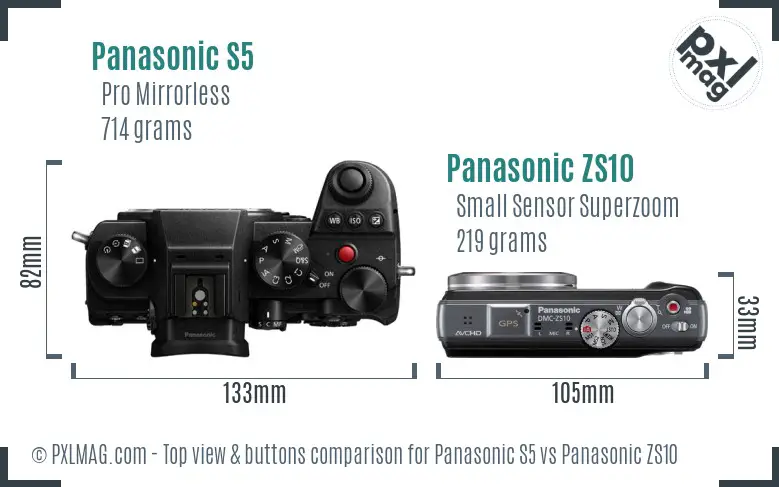 Panasonic S5 vs Panasonic ZS10 top view buttons comparison