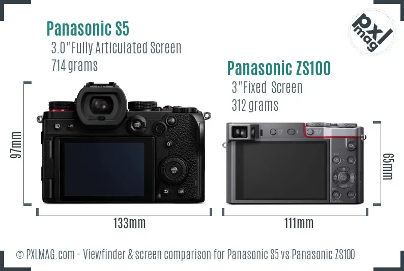 Panasonic S5 vs Panasonic ZS100 Screen and Viewfinder comparison