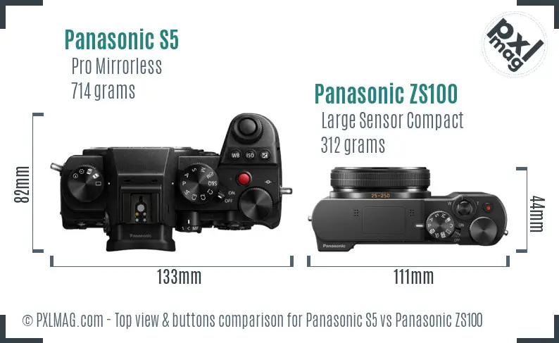 Panasonic S5 vs Panasonic ZS100 top view buttons comparison