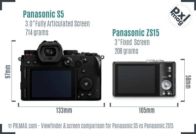 Panasonic S5 vs Panasonic ZS15 Screen and Viewfinder comparison