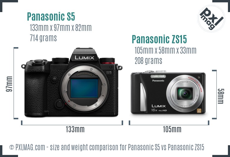 Panasonic S5 vs Panasonic ZS15 size comparison