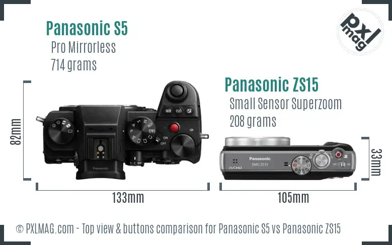 Panasonic S5 vs Panasonic ZS15 top view buttons comparison