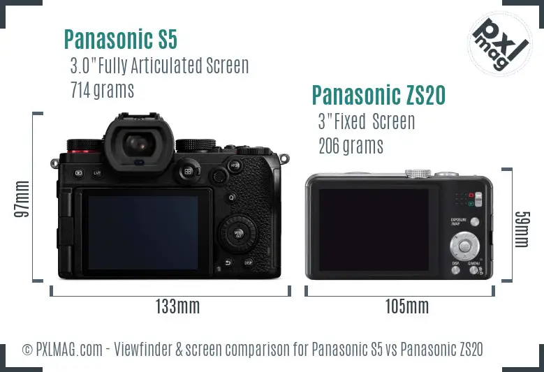 Panasonic S5 vs Panasonic ZS20 Screen and Viewfinder comparison