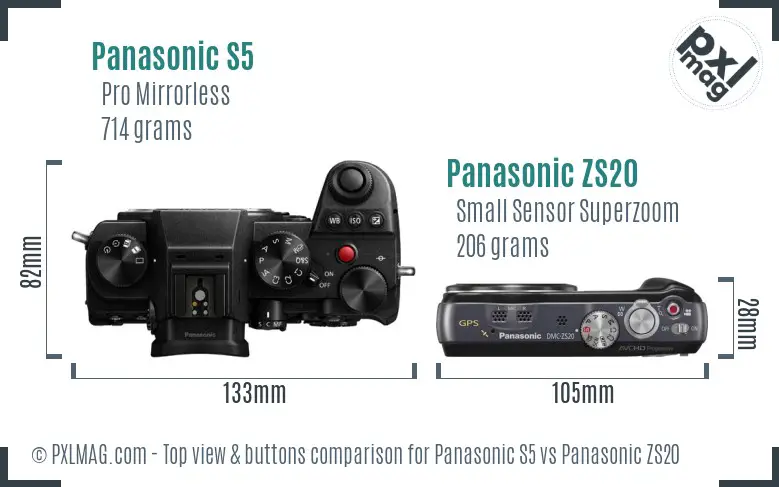 Panasonic S5 vs Panasonic ZS20 top view buttons comparison