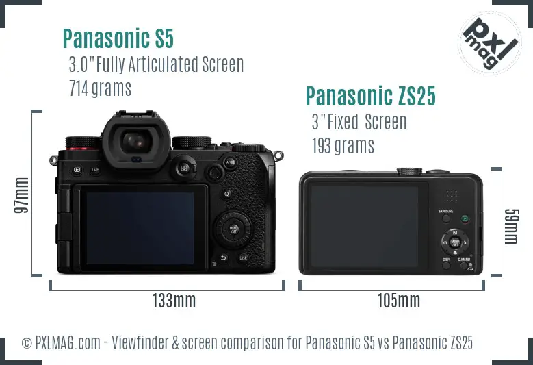 Panasonic S5 vs Panasonic ZS25 Screen and Viewfinder comparison