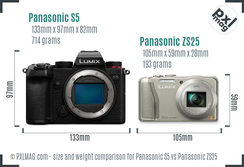 Panasonic S5 vs Panasonic ZS25 size comparison