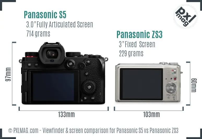 Panasonic S5 vs Panasonic ZS3 Screen and Viewfinder comparison