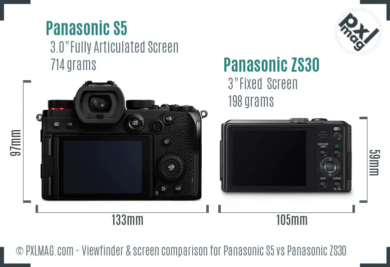 Panasonic S5 vs Panasonic ZS30 Screen and Viewfinder comparison