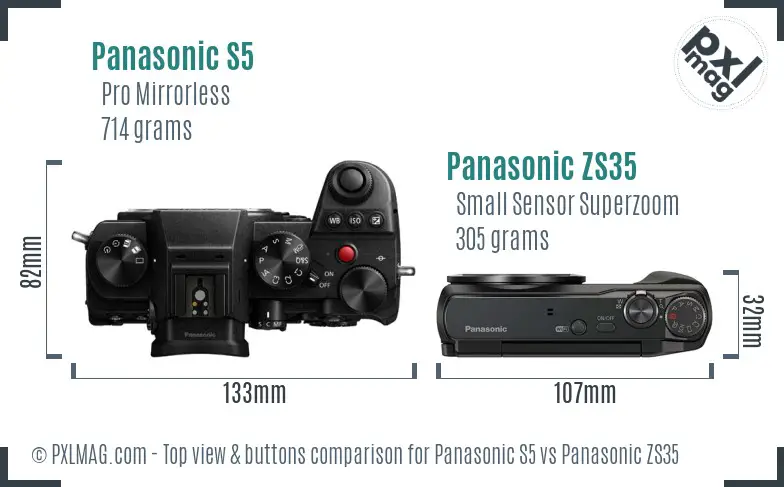 Panasonic S5 vs Panasonic ZS35 top view buttons comparison