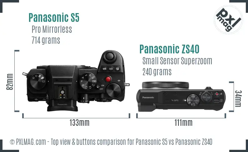 Panasonic S5 vs Panasonic ZS40 top view buttons comparison