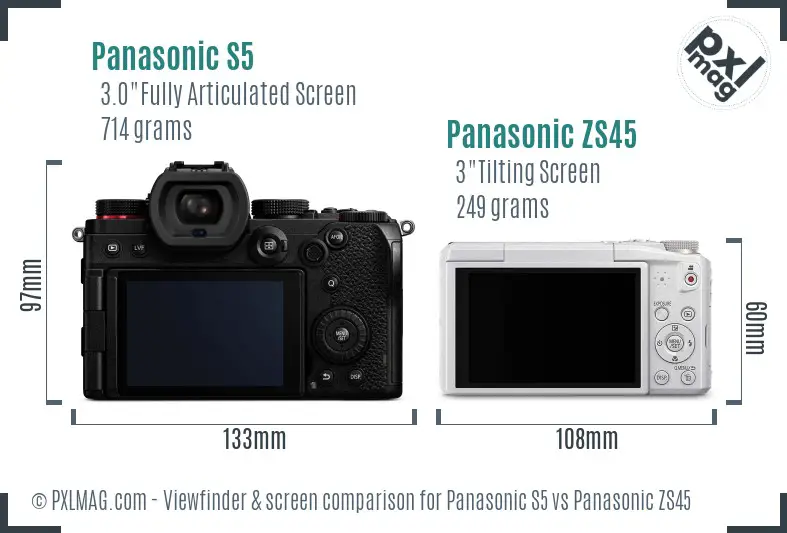 Panasonic S5 vs Panasonic ZS45 Screen and Viewfinder comparison