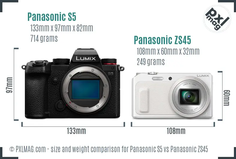 Panasonic S5 vs Panasonic ZS45 size comparison