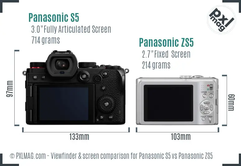 Panasonic S5 vs Panasonic ZS5 Screen and Viewfinder comparison