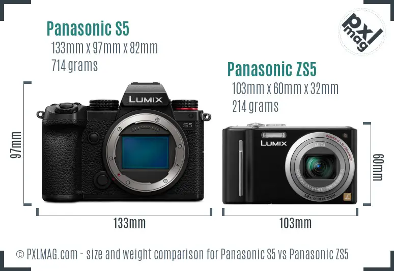 Panasonic S5 vs Panasonic ZS5 size comparison