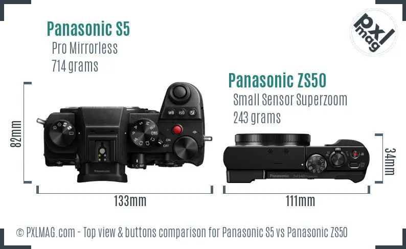 Panasonic S5 vs Panasonic ZS50 top view buttons comparison