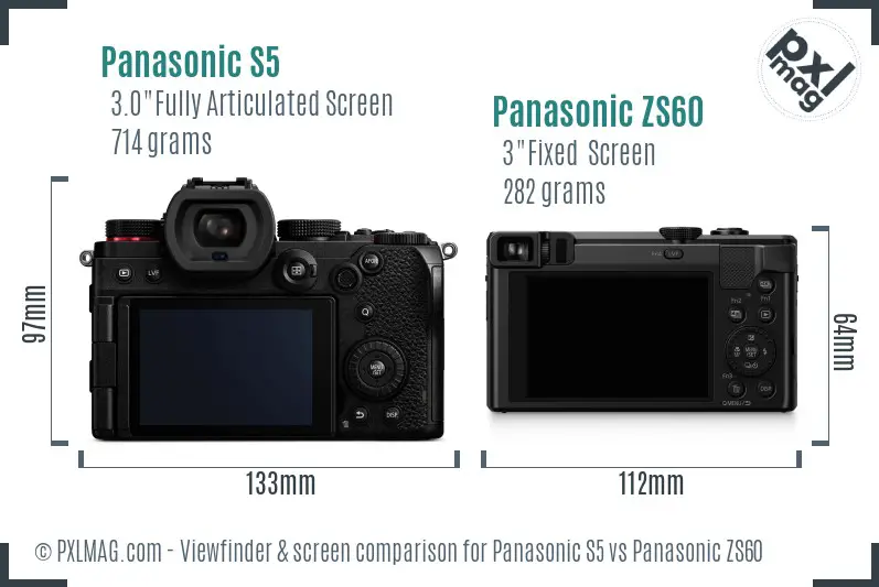 Panasonic S5 vs Panasonic ZS60 Screen and Viewfinder comparison