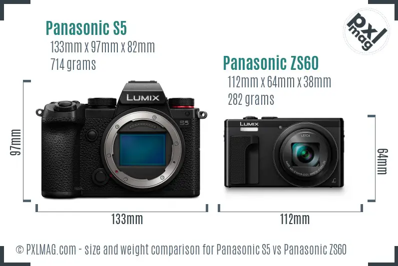 Panasonic S5 vs Panasonic ZS60 size comparison