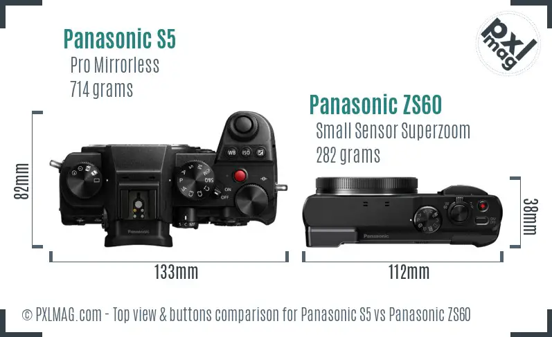 Panasonic S5 vs Panasonic ZS60 top view buttons comparison