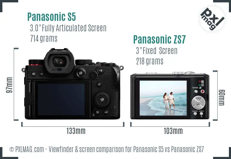 Panasonic S5 vs Panasonic ZS7 Screen and Viewfinder comparison