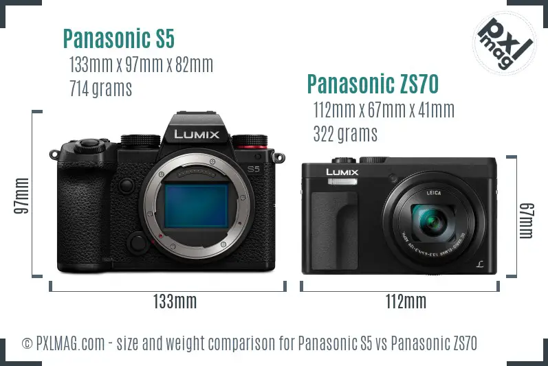 Panasonic S5 vs Panasonic ZS70 size comparison