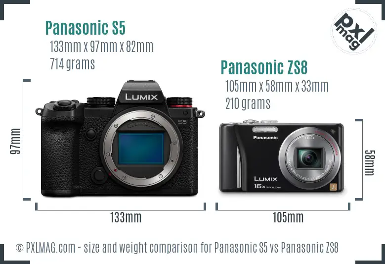 Panasonic S5 vs Panasonic ZS8 size comparison