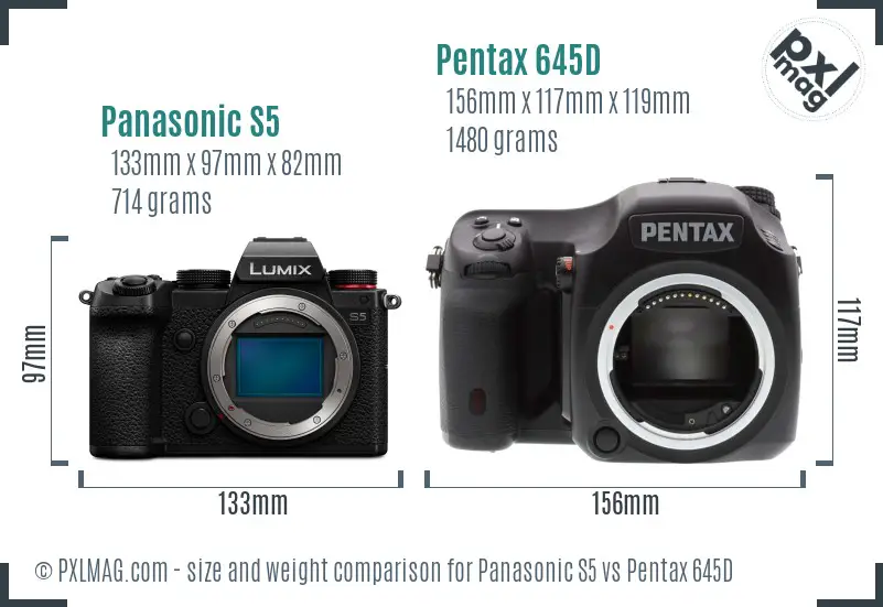Panasonic S5 vs Pentax 645D size comparison