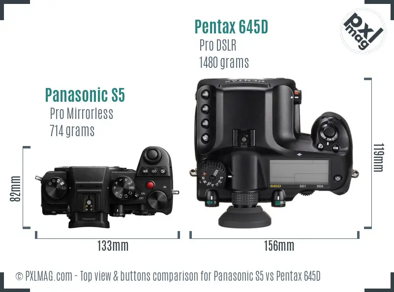 Panasonic S5 vs Pentax 645D top view buttons comparison