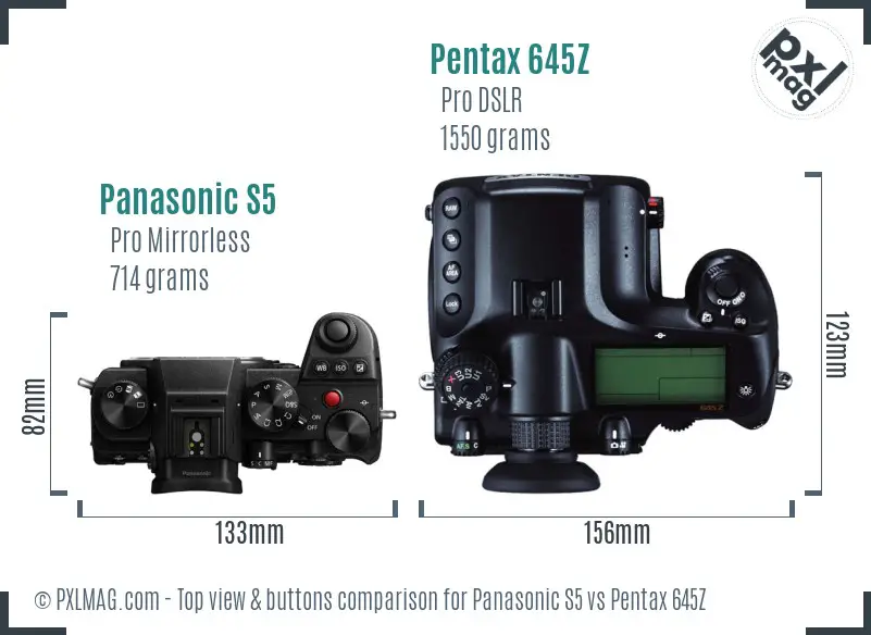 Panasonic S5 vs Pentax 645Z top view buttons comparison