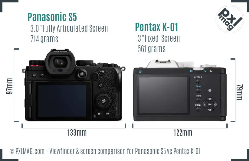 Panasonic S5 vs Pentax K-01 Screen and Viewfinder comparison