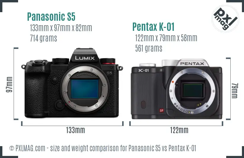 Panasonic S5 vs Pentax K-01 size comparison