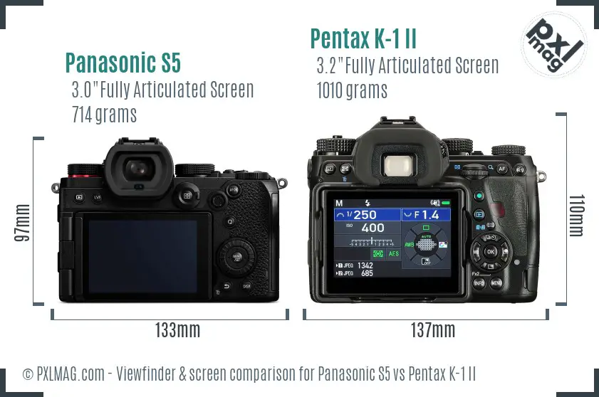 Panasonic S5 vs Pentax K-1 II Screen and Viewfinder comparison