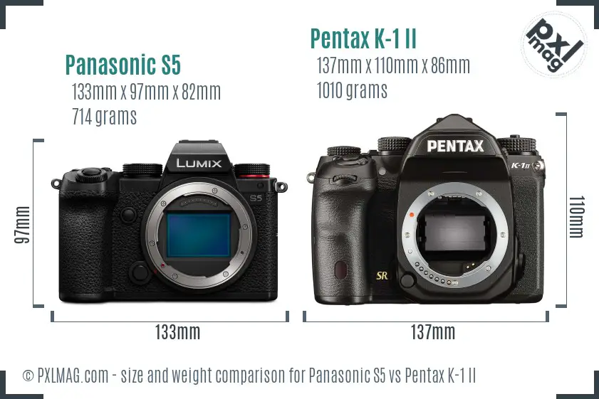 Panasonic S5 vs Pentax K-1 II size comparison