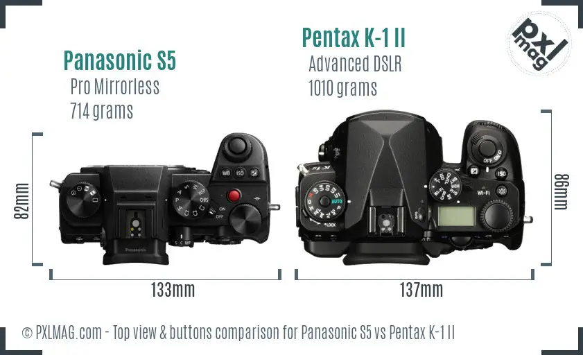 Panasonic S5 vs Pentax K-1 II top view buttons comparison