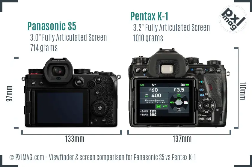 Panasonic S5 vs Pentax K-1 Screen and Viewfinder comparison