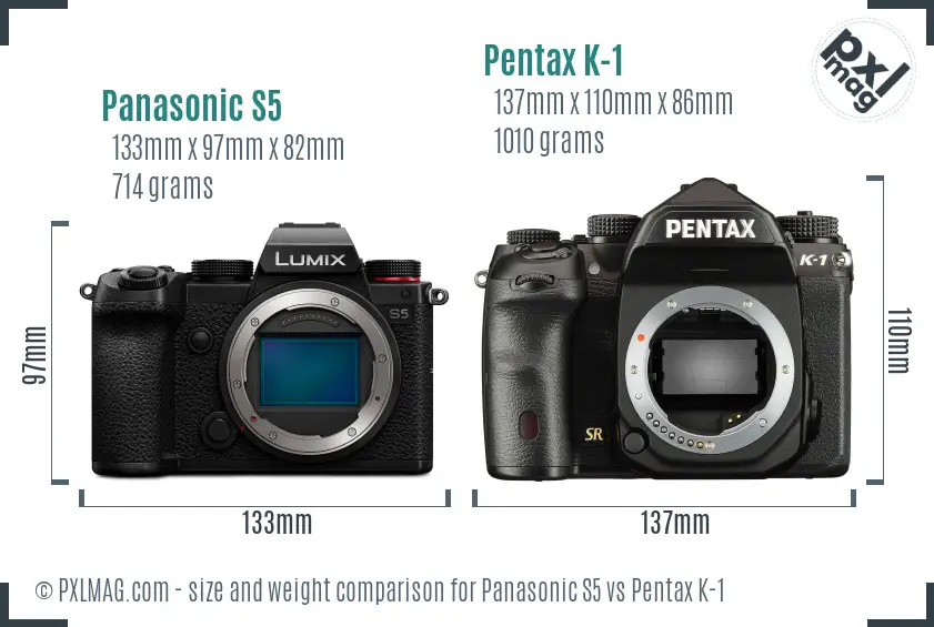 Panasonic S5 vs Pentax K-1 size comparison