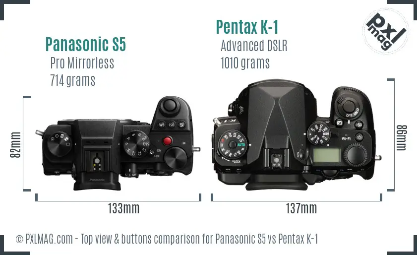Panasonic S5 vs Pentax K-1 top view buttons comparison