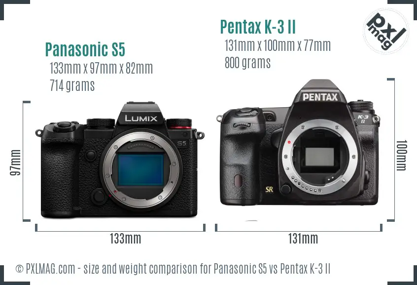 Panasonic S5 vs Pentax K-3 II size comparison
