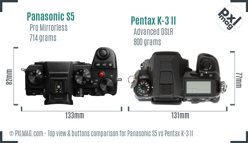 Panasonic S5 vs Pentax K-3 II top view buttons comparison
