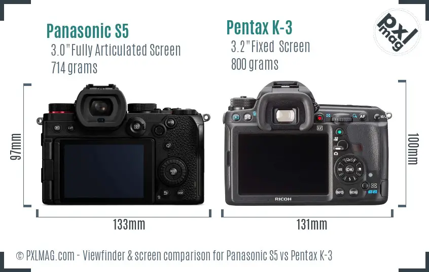 Panasonic S5 vs Pentax K-3 Screen and Viewfinder comparison