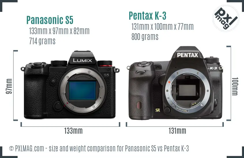 Panasonic S5 vs Pentax K-3 size comparison