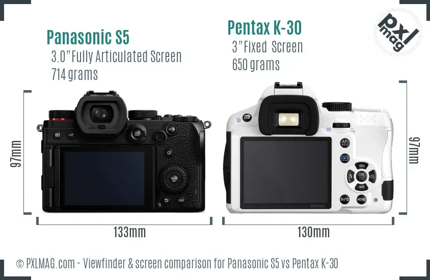 Panasonic S5 vs Pentax K-30 Screen and Viewfinder comparison