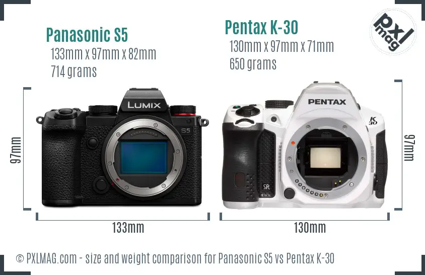 Panasonic S5 vs Pentax K-30 size comparison