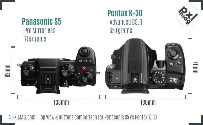 Panasonic S5 vs Pentax K-30 top view buttons comparison