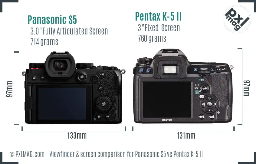 Panasonic S5 vs Pentax K-5 II Screen and Viewfinder comparison