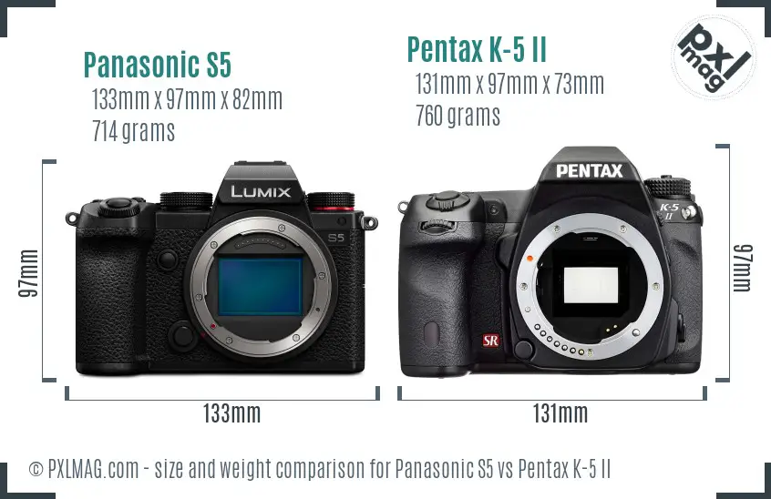 Panasonic S5 vs Pentax K-5 II size comparison