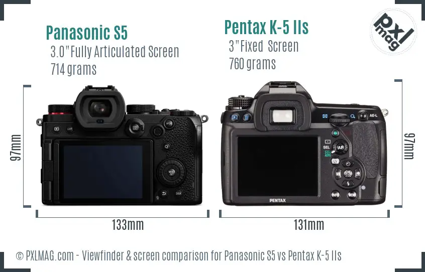Panasonic S5 vs Pentax K-5 IIs Screen and Viewfinder comparison