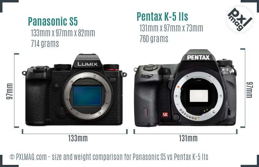 Panasonic S5 vs Pentax K-5 IIs size comparison